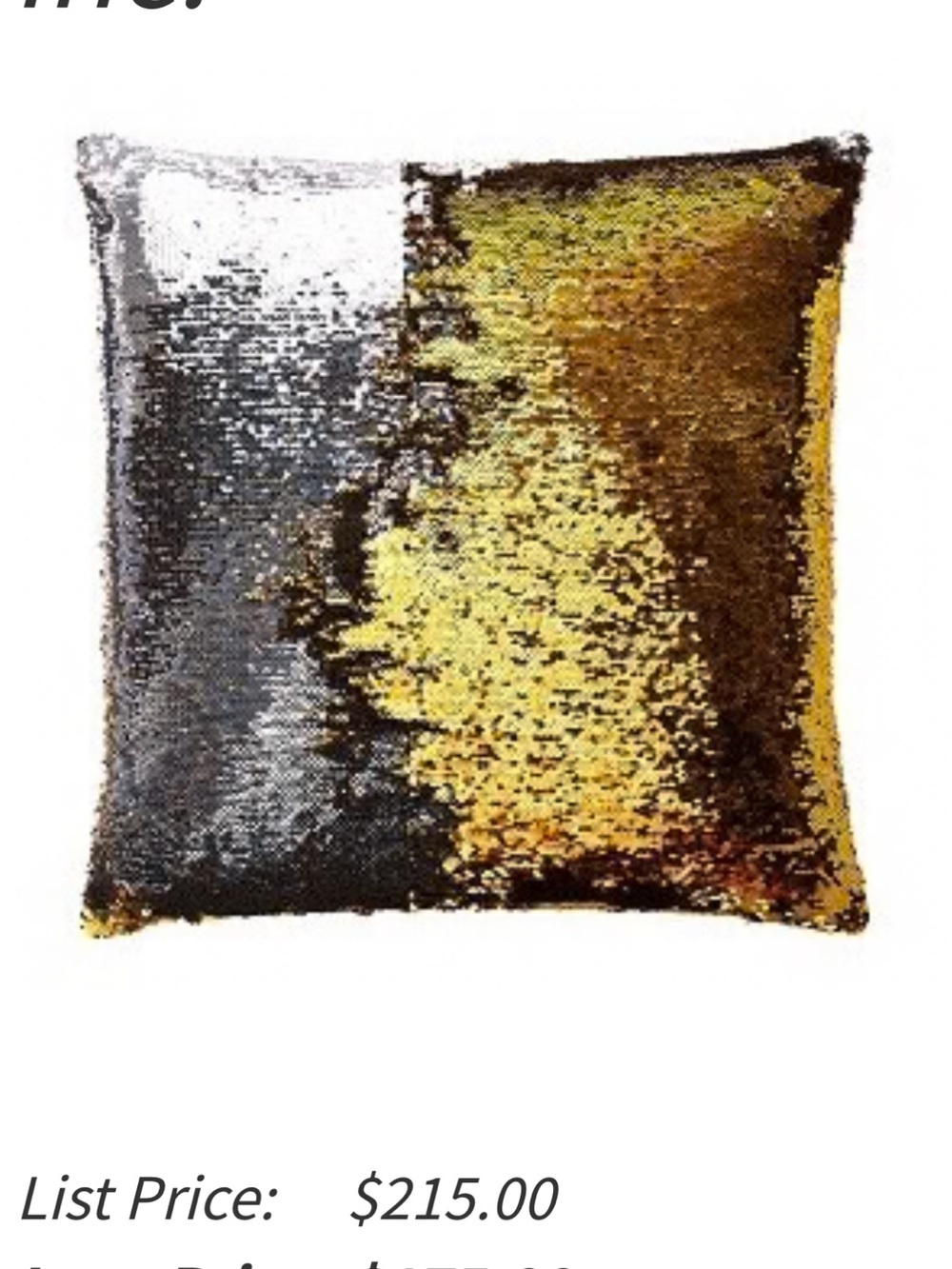 Aviva Stanoff Gold and Silver Sequin Reversible Accent Pillow